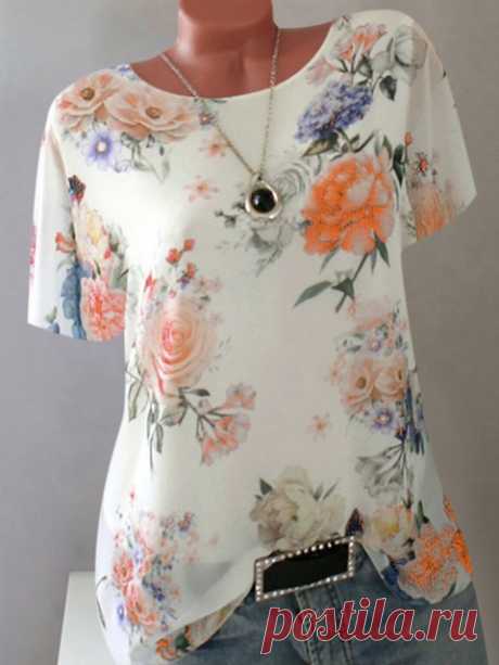 Женская шифоновая блузка 5XL размера плюс с цветочным принтом, летняя пляжная рубашка с коротким рукавом для офиса|Блузки| | АлиЭкспресс