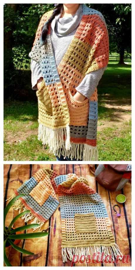 Lattice Pocket Shawl Crochet Pattern Виды Петель Для Вязания Крючком, Крючки Для Вязания, Вязание Бесплатно, Узоры Для Вязания, Схемы Вязания Крючком, Коробка С Принадлежностями Для Шитья, Шарф Кроше, Шаль, Куртки