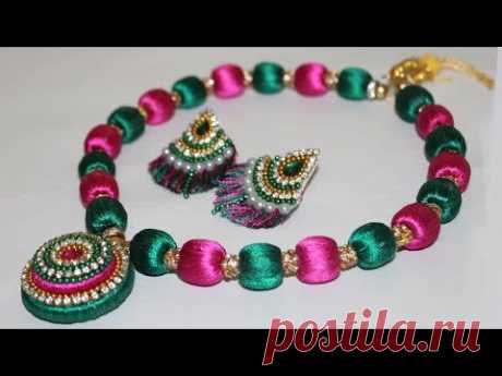 Silk Thread Beaded Necklace Making at HOME (DIY) | Jewellery Necklace Designs 2018 | New Craft Ideas