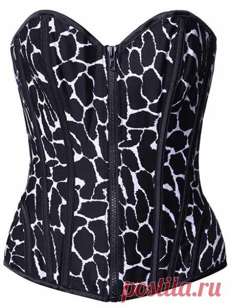 Sexy Women Crocodile Grain Satin Zipper Overbust Corset - US$22.17