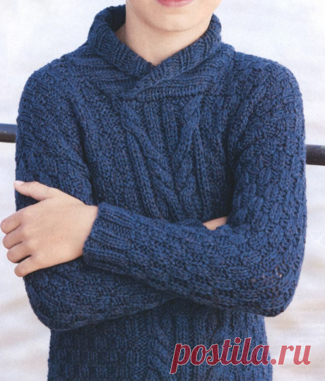 Синий пуловер для мальчика вяжем спицами. Описание. | "Петелька". Вяжем крючком и спицами. | Дзен