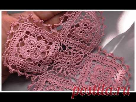 Crochet motif and border for Doily Crochet doily square Соединительный мотив и кайма