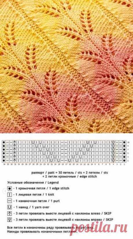 Узор со схемой для вязания спицами, в копилочку