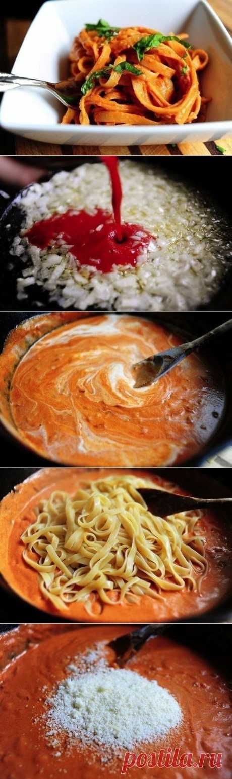 Как приготовить феттучини в томатно-сливочном соусе - рецепт, ингридиенты и фотографии