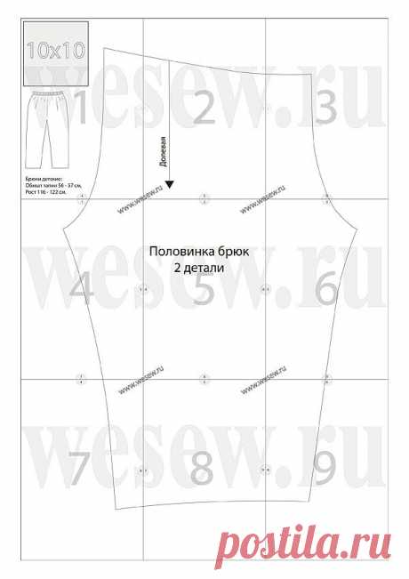 Выкройка детских брюк Рост 122см.