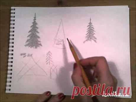 Как рисовать ёлки карандашом - YouTube