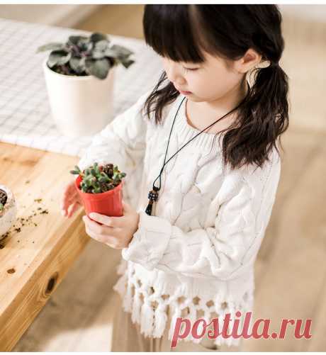 Пуловер спицами для девочек широкими косами - Perchinka 63