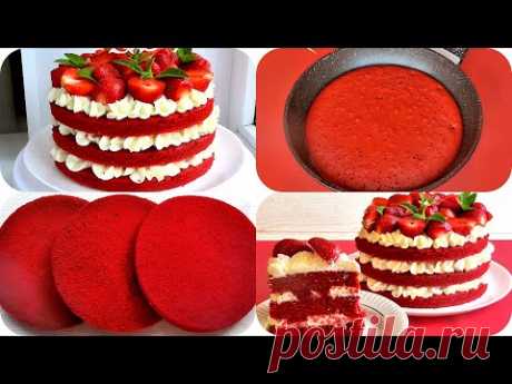 Без ДУХОВКИ!!! Красный бархат на СКОВОРОДЕ!!! Торт на сковороде!!! Red Velvet Торт с клубникой