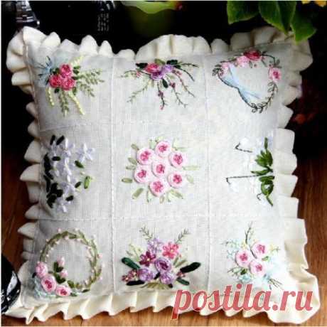Ribbon Embroidery Pillow Kit Flowers in The Garden 45 45cm | eBay
