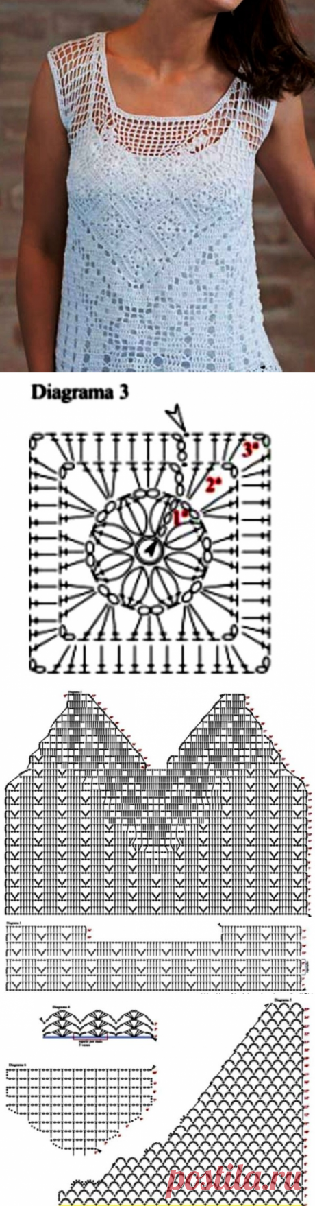 Белый топ филейным узором со схемами. Летнее вязание крючком для женщин | Я Хозяйка