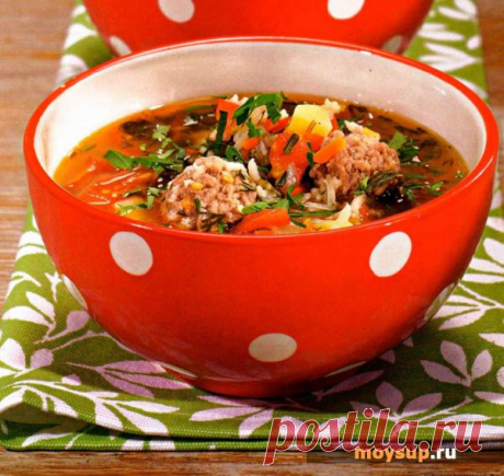 Рецепт сытного томатного супа с фрикадельками