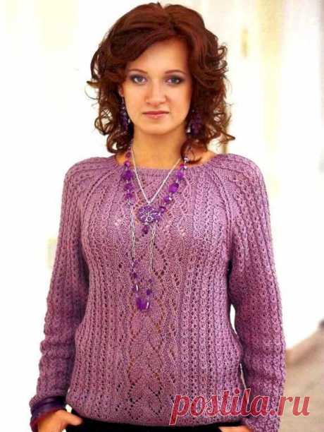 Эффектный темно-сиреневый пуловер (Вязание спицами) — Журнал Вдохновение Рукодельницы