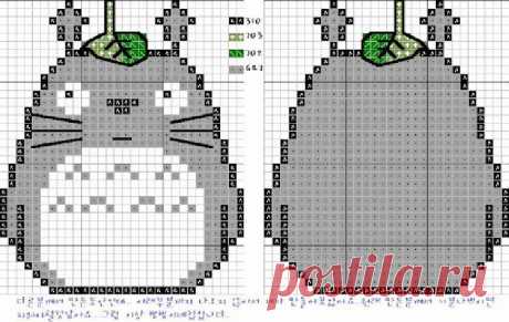 Брелок "Тоторо": вышивка по пластиковой канве