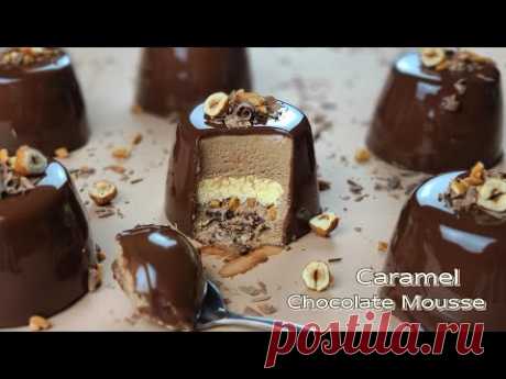 미니 카라멜 아몬드 초콜릿 무스케이크 / Mini Caramel Almond Chocolate Mousse Cake  Recipe / Mirror Glaze Cake / ASMR