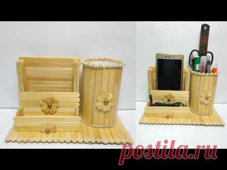 Ide Kreatif | Membuat Tempat HP sekaligus tempat pensil dari stik Es Krim | Popsicle stick craft