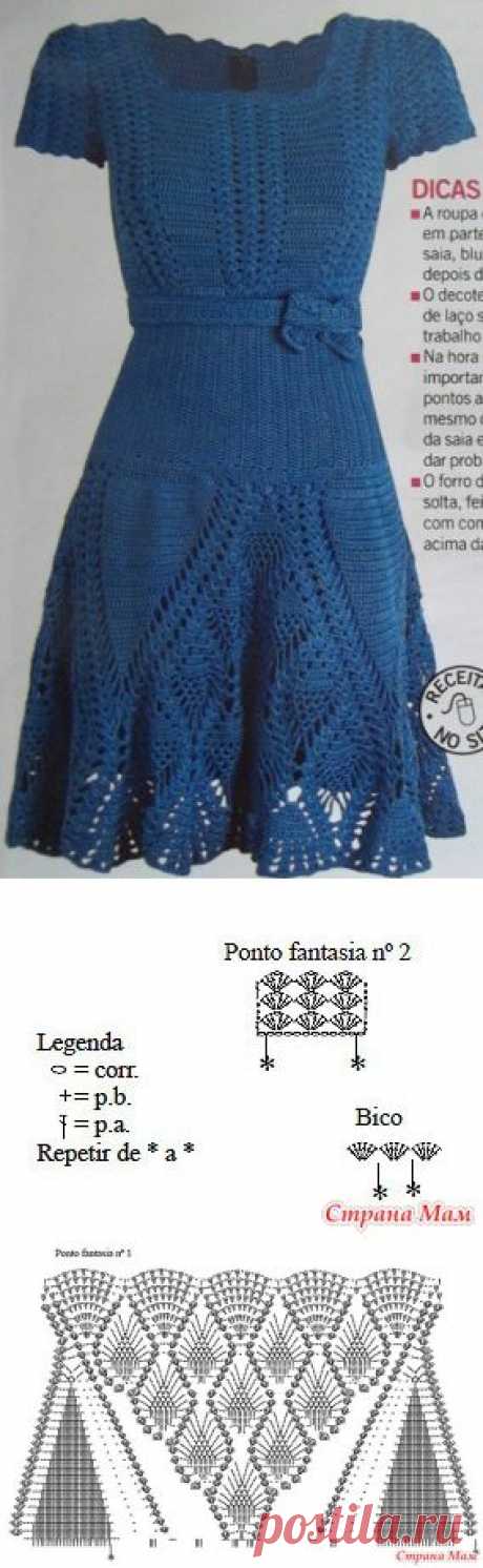 . Синее платье классического силуэта.Azul - Revista Manequim - Все в ажуре... (вязание крючком) - Страна Мам