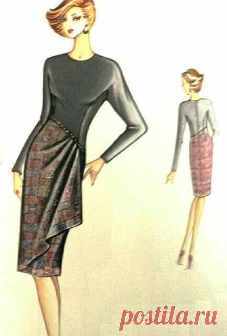 Нарядное комбинированное платье с драпировкой на юбке