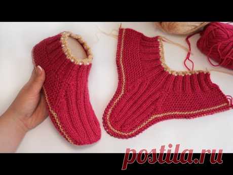 Следки – носки с бусинками спицами 🦀 Slippers - Socks knitting pattern