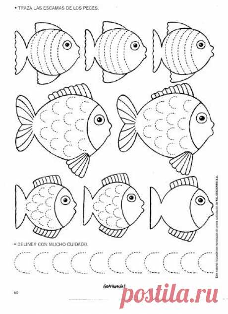 (690) schrijfpatroon vissen voor kleuters | resim