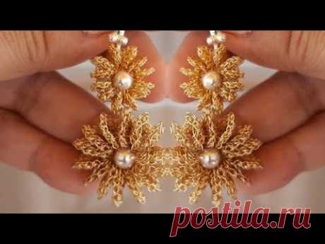 Aretes tejidos a crochet con hilos de cobre y plata 2020