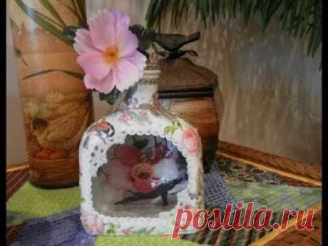 Reverse Decoupage Bottle with a "Window" -- Upcycle Project #8