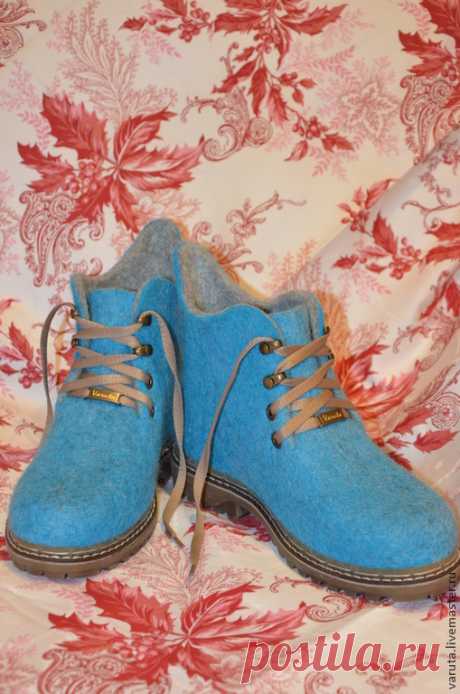 Купить Ботинки женские валяные Лагуна - морская волна, обувь ручной работы, валенки для улицы