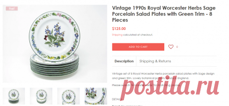 Vintage 1990s Royal Worcester Herbs Sage Porcelain Salad Plates with G – edgebrookhouse