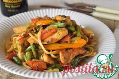 Спагетти с курицей и овощами - кулинарный рецепт