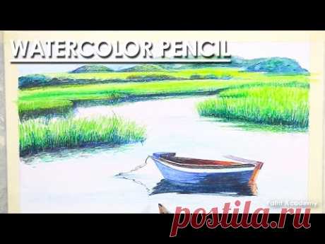 Watercolor Pencil Drawing : A Beautiful Riverscape | step by step | Artist : Supriyo Mondal