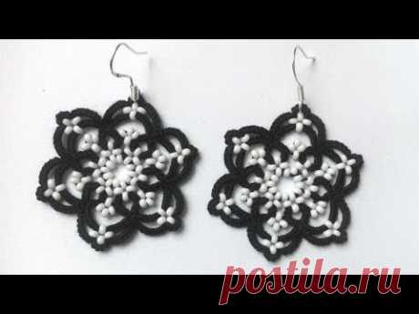 Серьги снежинки фриволите иглой анкарс, мк для начинающих. DIY Earrings snowflakes frivolite needle - YouTube