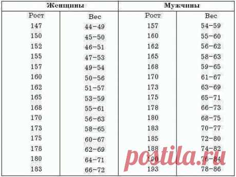 Правильное соотношение роста и веса | Хитрости Жизни