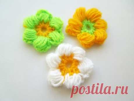 Как связать пышный цветок крючком. How to crochet a puff flower. - YouTube