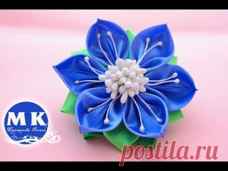 Мастер-класс Канзаши. Цветок из атласных лент. Резинка для волос/Diy.Flower Kanzashi