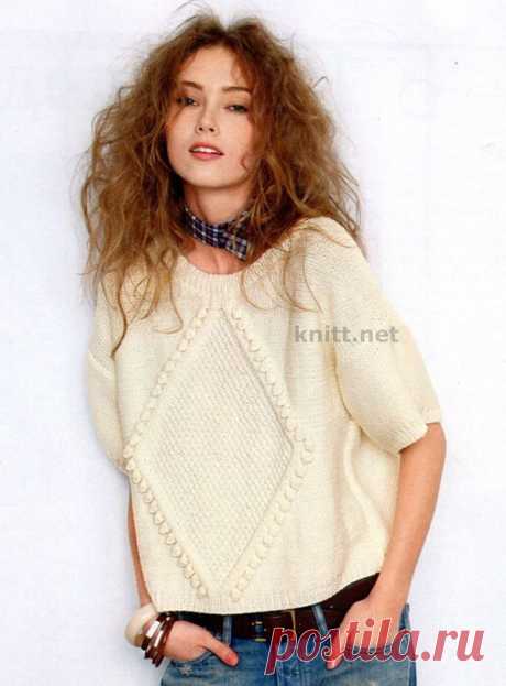 Пуловер с ромбом из белой пряжи | knitt.net | Все о вязании