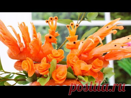 How to Make Carrot Peacock - Vegetable Carving Garnish - Sushi Garnish - Food Decoration