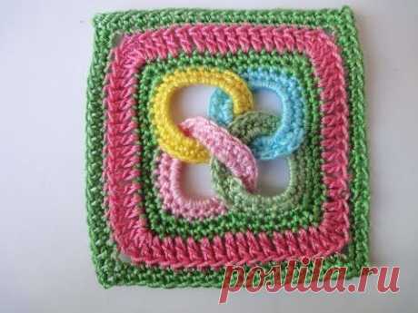 Вязание крючком. Техника Барджелло. Bargello crochet. Квадрат с кольцами. Square motif with rings Crochet
