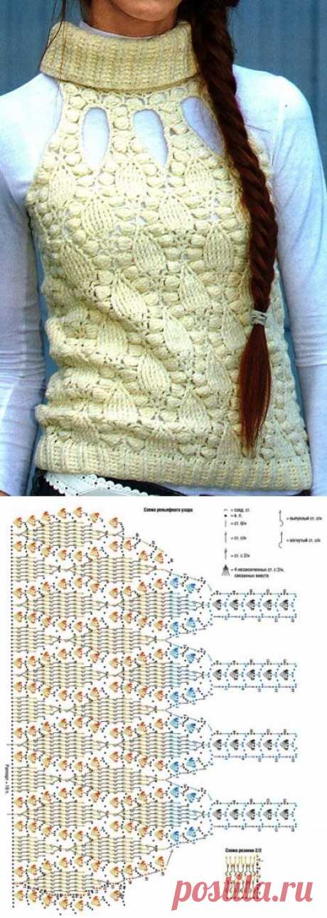 Вязаная безрукавка с рельефным узором. | Домоводство для всей семьи