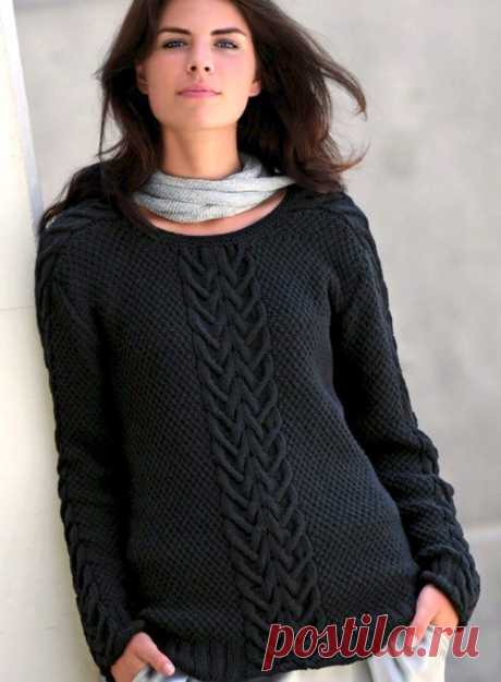 Пуловер жемчужным узором и с косами (Вязание спицами) – Журнал Вдохновение Рукодельницы