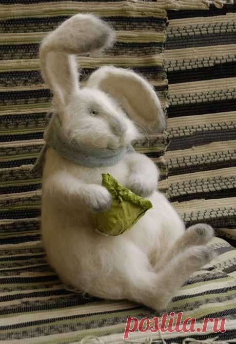 rabbit with cabbage | Felting | Кролик, Зайчата и Капуста