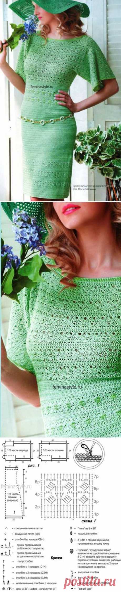 Вязание крючком платья светло-зеленого цвета