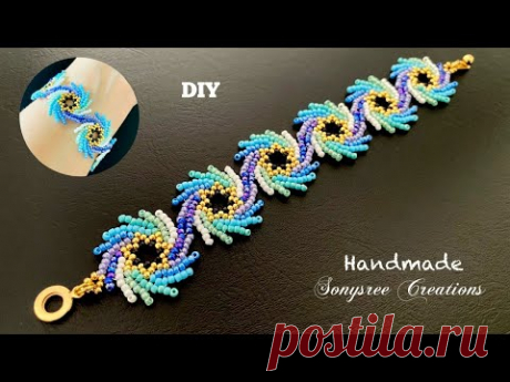 Pinwheel Beaded Bracelet || How to make Beaded Bracelet || St Petersburg stitch bracelet