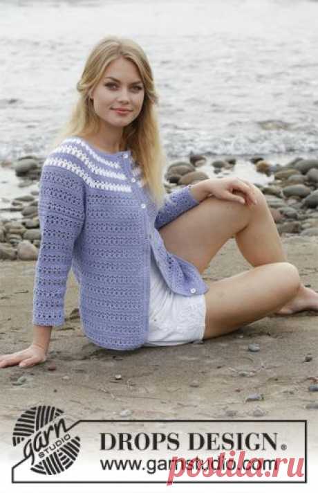 Meet Me in Provence Cardigan / DROPS 186-32 - Free crochet patterns by DROPS Design Jacket with lace pattern and stripes, crocheted top down. Size: S - XXXL Piece is crocheted in DROPS Safran.