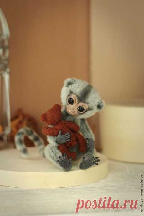 Купить Игрунка - серый, обезьянка, игрунка, миниатюра, маленькая обезьянка, обезьянка игрушка, мех, проволка