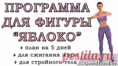 План тренировок для типа фигуры &quot;яблоко&quot; на 5 дней Фигура яблоко характеризуется узкими плечами, выступающим животом, стройными ногами при слабо выраженных ягодицах. 
Обладательницы этого типажа мечтают скорректировать среднюю часть тела: убрать живот...