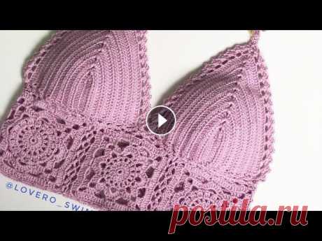 Вязаный топ крючком. Как связать топ с квадратами. Crochet top. Crochet swimsuit. Bikini crochet.. Вязаный топ крючком. На размер 70-75В. Чашку можно выбрать любую другой схемы. Пряжа Ализе Дива. Крючок 2. Как связать сам квадрат чуть выше записан М...