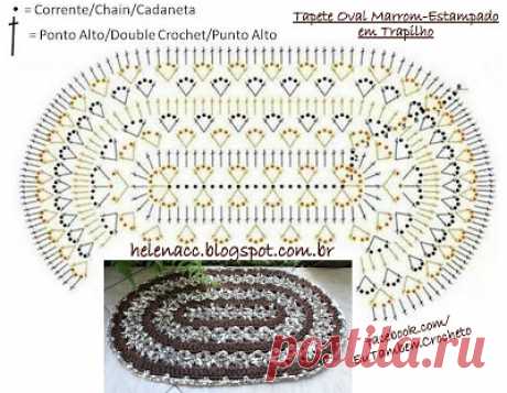 EU TAMBÉM CROCHETO...: Tapet Oval Marrom-Estampado em Trapilho