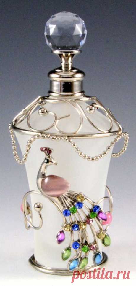 New multicolor peacock pearl floral crystal decorative glass perfume bottle