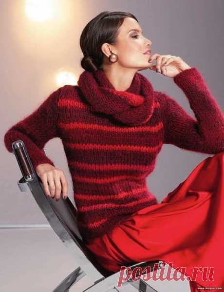 вязаный пуловер, вязаный шарф-воротник, вязание, спицы, MirPiar.com, Модели со схемами и узорами, Форум по вязанию