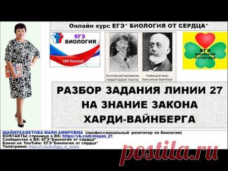 РЕШЕНИЕ ЗАДАЧИ ЛИНИИ 27 НА УРАВНЕНИЕ ХАРДИ-ВАЙНБЕРГА Очень доступно и наглядно разобрано  задание на знание закона Харди-Вайнберга. Задание отличается по типу от того, который опубликован в  проекте Демо 2024