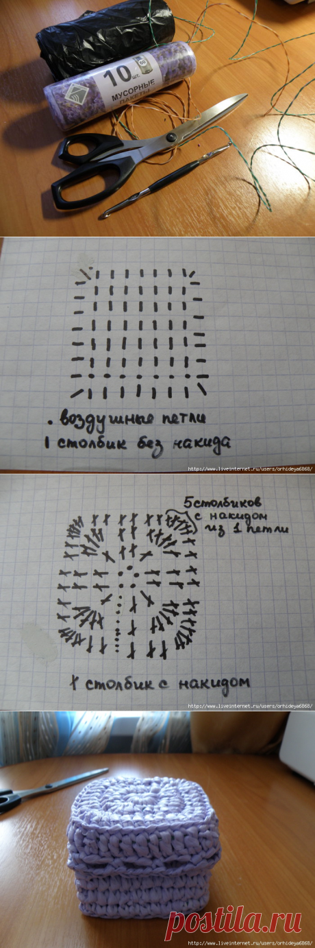 Обещанный МК по вязанию коробок из мусорных пакетов